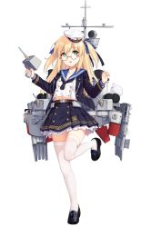 Rule 34 | 2girls, allenes, belt, belt buckle, black footwear, black jacket, black neckwear, black skirt, blonde hair, blue bow, blue sailor collar, bow, brown belt, buckle, cannon, collarbone, commentary request, fingernails, full body, glasses, hair bow, hat, highres, holding, jacket, loafers, long hair, looking at viewer, military hat, military jacket, mini person, minigirl, multiple girls, open clothes, open jacket, panties, panty peek, peaked cap, pleated skirt, round eyewear, sailor collar, school uniform, serafuku, shirt, shoes, simple background, skirt, solo focus, thighhighs, torpedo tubes, two side up, underwear, very long hair, warship girls r, white background, white hat, white legwear, white panties, white shirt, z31 (warship girls r)