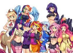 Rule 34 | 10s, 2016, 6+girls, alternate breast size, applejack, aqua eyes, arachne, arthropod girl, blonde hair, blue eyes, blue feathers, blue hair, blush, breasts, carapace, centaur, centorea shianus, centorea shianus (cosplay), cleavage, cosplay, cowboy hat, crossed arms, crossover, eyelashes, feathered wings, feathers, fluttershy, front-tie top, fusion, green eyes, grin, harpy, hat, hinghoi, insect girl, lamia, large breasts, long hair, mermaid, meroune lorelei, meroune lorelei (cosplay), midriff, miia (monster musume), miia (monster musume) (cosplay), miniskirt, monster girl, monster musume no iru nichijou, multicolored hair, multiple girls, my little pony, my little pony: equestria girls, my little pony: friendship is magic, navel, one eye closed, open mouth, papi (monster musume), papi (monster musume) (cosplay), personification, pink eyes, pink hair, pinkie pie, pointy ears, princess twilight sparkle, purple hair, rachnera arachnera, rachnera arachnera (cosplay), rainbow dash, rainbow hair, rarity (my little pony), red hair, scales, shirt, sidelocks, simple background, skirt, slime (substance), slime girl, smile, spider girl, starlight glimmer, sunset shimmer, suu (monster musume), suu (monster musume) (cosplay), tail, taur, tied shirt, trixie lulamoon, twilight sparkle, two-tone hair, underboob, white background, winged arms, wings