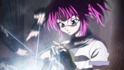 Rule 34 | animated, animated gif, fingerless gloves, gloves, hunter x hunter, light, lowres, machi komacine, pink hair, sewing, stitches