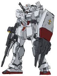 absurdres beam_rifle commentary_request earth_federation energy_gun gundam gundam_ex gundam_requiem_for_vengeance highres machinery mecha mecha_focus mecha_kaku_man mobile_suit robot roundel science_fiction shield sketch v-fin weapon white_background