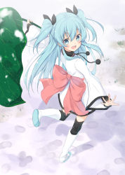 Rule 34 | 10s, 1girl, blue eyes, blue hair, boots, chm (macharge), happy, matching hair/eyes, noel (sora no method), smile, solo, sora no method, thighhighs, two side up