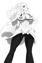 Rule 34 | 1girl, absurdres, bikini, bikini top only, breasts, cape, clothes around waist, eric lowery, furry, furry female, hand on own hip, highres, looking at viewer, mink tribe, monochrome, navel, one piece, solo, stomach, swimsuit, wanda (one piece)
