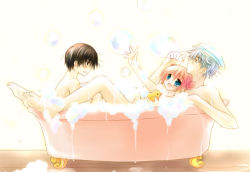 Rule 34 | 00s, 1girl, 2boys, :d, age difference, arm up, barefoot, bath, bathing, bathtub, black eyes, black hair, blue eyes, blush, bubble, bubble bath, claw foot bathtub, clenched teeth, convenient censoring, double bun, feet, flat chest, foam, gintama, hair between eyes, hair bun, happy, holding, kagura (gintama), looking up, mixed-sex bathing, multiple boys, nervous, open mouth, orange hair, profile, reaching, reclining, rubber duck, sakata gintoki, sakurazawa izumi, shared bathing, shimura shinpachi, short hair, sitting, sitting on lap, sitting on person, smile, soap bubbles, soap censor, spiked hair, sweatdrop, teeth, towel, towel on head, toy, wet, white hair, wooden floor
