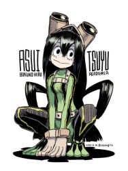 Rule 34 | 10s, 1girl, 2014, asui tsuyu, belt, black eyes, black hair, bodysuit, boku no hero academia, boots, character name, copyright name, dated, eyelashes, frog girl, full body, gloves, goggles, goggles on head, hair between eyes, hair rings, long hair, low-tied long hair, monster girl, oso (toolate), solo, split-toe footwear, thigh boots, thighhighs