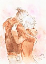 Rule 34 | 10s, 2011, 2boys, dated, height difference, hug, multiple boys, nezumi (no.6), no.6, painting (medium), ponytail, shion (no.6), signature, traditional media, watercolor (medium), zoeyfly