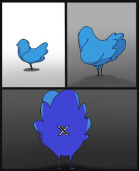 Rule 34 | animal, animal focus, bird, commentary, ganondoodle, gradient background, highres, meme, no humans, symbol-only commentary, twitter, twitter bird, twitter logo, twitter x logo, x anus