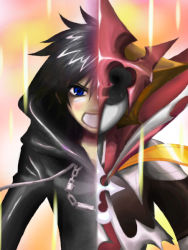 Rule 34 | 1girl, alternate form, artist request, black coat (kingdom hearts), black hair, blue eyes, blush, female focus, hood, hoodie, kingdom hearts, kingdom hearts 358/2 days, looking at viewer, male focus, open mouth, organization xiii, short hair, solo, spoilers, upper body, xion (kingdom hearts)