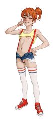 Rule 34 | 1girl, artist request, cameltoe, cleft of venus, creatures (company), crop top, diathorn, female focus, game freak, looking at viewer, misty (pokemon), nintendo, peace symbol, pokemon, pokemon (anime), pokemon (classic anime), short shorts, shorts, source request, suspenders, thighhighs