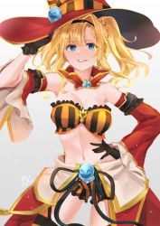 Rule 34 | 1girl, absurdres, blonde hair, blue eyes, blush, braid, breasts, cleavage, granblue fantasy, hair intakes, hair ornament, hairband, halloween, halloween bucket, halloween costume, happy halloween, hat, highres, jack-o&#039;-lantern, large breasts, long hair, looking at viewer, navel, nixour, pumpkin, purple thighhighs, revealing clothes, smile, solo, thighhighs, twintails, weapon, witch hat, zeta (granblue fantasy), zeta (halloween) (granblue fantasy)