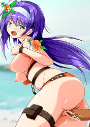 Rule 34 | 1girl, armlet, ass, bikini, bikini bottom aside, blush, breasts, breasts out, clothing aside, cum, cum in pussy, fire emblem, fire emblem: path of radiance, fire emblem: radiant dawn, fire emblem heroes, flower, hair flower, hair ornament, hairband, highres, mia (fire emblem), motion lines, nintendo, nipples, open mouth, oyashimakanya, pouch, pussy, sex, standing, standing sex, swimsuit, tears, thigh pouch, unworn swimsuit, vaginal