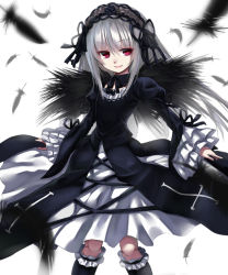 Rule 34 | 1girl, bad id, bad pixiv id, doll joints, dress, feathers, hairband, joints, lolita fashion, long hair, red eyes, rozen maiden, silver hair, solo, suigintou, takemori shintarou, wings
