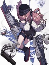 Rule 34 | 1girl, 6+others, absurdres, anchor hair ornament, atlanta (kancolle), black footwear, black headwear, black skirt, breasts, brown hair, character request, commentary request, dress shirt, earrings, garrison cap, garter straps, grey eyes, hair ornament, hat, high-waist skirt, highres, jewelry, kantai collection, karasuma kuraha, large breasts, long hair, long sleeves, machinery, multiple others, rudder footwear, shirt, skirt, star (symbol), star earrings, suspender skirt, suspenders, thigh strap, two side up, white shirt