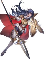 Rule 34 | 1girl, alternate costume, arm guards, armor, armored boots, belt, blue eyes, blue hair, bodysuit, bodysuit under clothes, boots, breastplate, cape, closed mouth, feather trim, fire emblem, fire emblem awakening, fire emblem heroes, full body, garter straps, gloves, gold trim, highres, holding, holding shield, holding weapon, jewelry, leg up, lips, long hair, looking away, lucina (brave princess) (fire emblem), lucina (fire emblem), mizutama (mao11260510), multiple belts, nintendo, non-web source, official art, polearm, ribbed bodysuit, serious, shield, shoulder armor, skin tight, solo, spear, tiara, transparent background, weapon