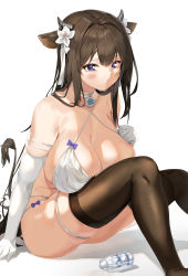Rule 34 | 1girl, absurdres, azur lane, bare shoulders, bikini, black thighhighs, breasts, highres, kashino (azur lane), kashino (hot springs relaxation) (azur lane), large breasts, official alternate costume, pixel (yuxian), swimsuit, thighhighs, white background, white bikini