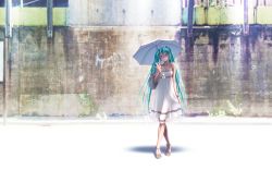 Rule 34 | 1girl, aqua eyes, aqua hair, bag, bare shoulders, collarbone, crossed legs, dress, feet, grin, hatsune miku, high heels, highres, holding, jewelry, long hair, looking at viewer, nail polish, necklace, open shoes, sandals, shoes, simple background, smile, solo, standing, toeless footwear, toenail polish, toenails, toes, twintails, umbrella, very long hair, vocaloid, wallpaper, watson cross, white background, white dress, wokada