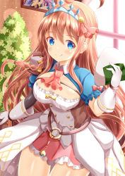 Rule 34 | 1girl, :q, ahoge, ascot, blue eyes, blush, brown hair, closed mouth, commentary request, day, food, frilled skirt, frills, gloves, hair between eyes, hair ribbon, highres, holding, holding food, indoors, kyouka (princess connect!), long hair, onigiri, pecorine (princess connect!), photo (object), pleated skirt, princess connect!, red ascot, red ribbon, red skirt, ribbon, shrug (clothing), skirt, smile, solo, split mouth, sunlight, thigh gap, tiara, tongue, tongue out, very long hair, white gloves, window, xenon (for achieve)