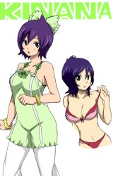 Rule 34 | 1girl, breasts, cleavage, fairy tail, green eyes, kinana (fairy tail), large breasts, lingerie, purple hair, ribbon, short hair, underwear, undressing