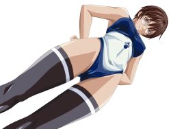 Rule 34 | 1girl, bible black, breasts, brown eyes, brown hair, competition swimsuit, dutch angle, game cg, large breasts, lens, locker, locker room, looking down, nonogusa miyuki, one-piece swimsuit, short hair, smile, spectacles, swimsuit, third-party edit