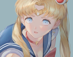 Rule 34 | absurdres, bbul horn, bishoujo senshi sailor moon, bishoujo senshi sailor moon s, blonde hair, blue eyes, blue sailor collar, breasts, choker, circlet, cleavage, crescent, crescent earrings, earrings, hair intakes, hair ornament, heart, heart choker, highres, jewelry, long hair, meme, parted bangs, parted lips, red choker, sailor collar, sailor moon, sailor moon redraw challenge (meme), small breasts, solo, twintails, upper body