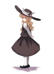 Rule 34 | 1girl, blonde hair, brown hat, brown skirt, brown vest, cross, dd tachibana, extra, frilled hat, frills, full body, hat, hat feather, highres, holding, holding cross, jacket girl (dipp), juliet sleeves, long hair, long sleeves, mary janes, puffy sleeves, shirt, shoes, simple background, skirt, touhou, vest, wavy hair, white background, white legwear, white shirt, yellow eyes