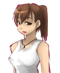 Rule 34 | 00s, brown eyes, brown hair, dog tags, earrings, jewelry, kusanabe mari, necklace, ponytail, sleeveless, solo, tank top, tokyo magnitude 8.0