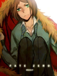 Rule 34 | 1boy, bad id, bad pixiv id, brown hair, cape, copyright name, dated, fate/zero, fate (series), green eyes, highres, male focus, necktie, parted bangs, seol77, solo, waver velvet