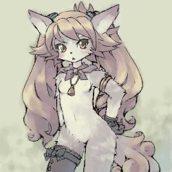 Rule 34 | 1girl, :&lt;, animal ears, epna, female focus, furry, furry female, gradient background, long hair, lowres, solo, tagme, tail, yellow eyes