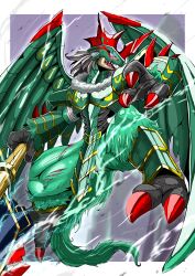 Rule 34 | absurdres, armor, digimon, digimon (creature), feathers, grandgalemon, highres, solo, tail, wings
