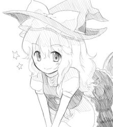 Rule 34 | 1girl, 30re, bad id, bad pixiv id, female focus, greyscale, hat, kirisame marisa, monochrome, sketch, solo, touhou, traditional media, unfinished, white background, witch, witch hat