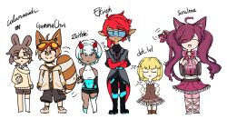 Rule 34 | ahoge, asymmetrical legwear, black jacket, blonde hair, bob cut, boots, bow, bowtie, brown dress, brown hair, calamariichi, calamariichi, cardigan, crop top, dot lvl, dress, eltrioch, frilled dress, frilled skirt, frills, gammachris, gloves, goggles, group picture, indie virtual youtuber, jacket, leg ribbon, magical girl, off shoulder, oni horn, orange hair, pink bow, pink hair, pink ribbon, pink skirt, pink top, pointy ears, rabbit ears, red bow, red bowtie, red gloves, red hair, red panda ears, red panda tail, ribbon, saralene, shoes, shorts, single sock, skirt, sneakers, socks, tail, tail bow, tail ornament, twintails, virtual youtuber, visor, white hair, white top, zoiteki