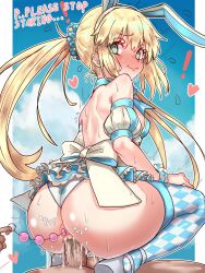 Rule 34 | !, 1boy, 1girl, @ @, absurdres, anal, anal beads, anal object insertion, animal ears, artoria caster (fate), artoria caster (swimsuit) (fate), artoria caster (swimsuit) (second ascension) (fate), artoria pendragon (fate), ass, bare shoulders, blonde hair, blue dress, blue sky, blue thighhighs, blurry, blurry background, blush, breasts, checkered thighhighs, closed mouth, clothed sex, cloud, commentary, cum, cum in pussy, cum overflow, detached sleeves, dress, ebora, embarrassed, english commentary, english text, fake animal ears, fate/grand order, fate (series), green eyes, hair ornament, hair scrunchie, hetero, highres, long hair, looking back, object insertion, rabbit ears, reverse cowgirl position, scrunchie, sex, sex from behind, sex toy, sex toy pull, short sleeves, sky, sleeveless, sleeveless dress, small breasts, solo focus, squatting cowgirl position, straddling, sweat, thighhighs, twintails, two-tone thighhighs, uncensored, vaginal, wavy mouth, white sleeves