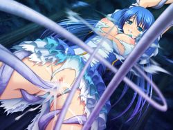 Rule 34 | 1girl, blue eyes, blue hair, blue panties, breasts, censored, clenched teeth, cum, cum in pussy, female focus, game cg, hyoui henshin extra souls, ishigami mai, long hair, matching hair/eyes, nipples, panties, pussy, solo, sweat, tears, teeth, torn clothes, torn panties, underwear, whipping
