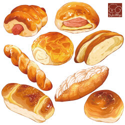 Rule 34 | artist logo, bread, cream, food, food focus, highres, no humans, original, pastry, sausage, simple background, white background, yuki00yo