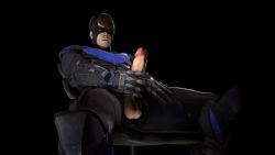 Rule 34 | 1boy, 3d, abs, animated, animated gif, bara, black hair, erection, male focus, masturbation, muscular, nightwing, penis, solo, testicles
