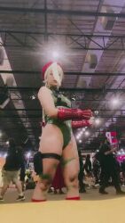 Rule 34 | 1girl, animated, ass, bare shoulders, blonde hair, braid, brazilian (nationality), cammy white, cammy white (cosplay), cosplay, hat, highleg, highleg leotard, highres, leotard, long hair, looking back, multiple boys, multiple girls, nerokosplayer, photo (medium), real life, sleeveless, sound, street fighter, tagme, thong leotard, twin braids, video, walking
