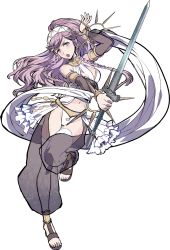 Rule 34 | 1girl, akira (kaned fools), bare shoulders, braid, breasts, feet, female focus, fire emblem, fire emblem awakening, fire emblem heroes, full body, gloves, hairband, highres, holding, holding sword, holding weapon, jewelry, long hair, matching hair/eyes, navel, nintendo, official art, olivia (fire emblem), open mouth, pink eyes, pink hair, ponytail, sandals, side braid, solo, sword, toeless footwear, toes, transparent background, twin braids, weapon