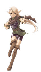 Rule 34 | 1girl, bike shorts, blonde hair, boots, elf, full body, long hair, pointy ears, simple background, solo, thigh boots, thighhighs