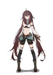 Rule 34 | 1girl, absurdres, ahoge, belt, black footwear, black shorts, blush, boots, bridal gauntlets, brown belt, brown eyes, brown hair, chinese commentary, closed mouth, colored tips, commentary request, cosplay, crop top, detached sleeves, flower-shaped pupils, full body, genshin impact, hair between eyes, headband, highres, hu tao (genshin impact), long hair, long sleeves, looking at viewer, multicolored hair, narrow waist, navel, qixia, short shorts, shorts, simple background, smile, solo, standing, stomach, symbol-shaped pupils, twintails, very long hair, white background, wide sleeves