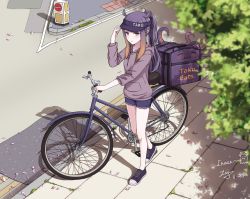 Rule 34 | 1girl, absurdres, bicycle, dated, gradient hair, highres, hololive, hololive english, long hair, multicolored hair, ninomae ina&#039;nis, pointy ears, purple hair, shadow, standing, takodachi (ninomae ina&#039;nis), tentacle hair, tentacles, virtual youtuber, zeng$ (zwj)