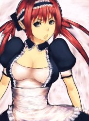Rule 34 | 00s, 1girl, airi (queen&#039;s blade), airi (queen's blade), airi (the infernal temptress), black eyes, breasts, cleavage, fumio (rsqkr), large breasts, long hair, maid, queen&#039;s blade, red hair, solo, twintails