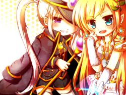 Rule 34 | 00s, 2girls, blonde hair, hair ornament, hat, long hair, lowres, maplestory, mercedes (maplestory), multiple girls, orchid (maplestory), pointy ears, twintails, weapon