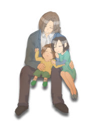 Rule 34 | 1063 (artist), 1990s (style), 1girl, 2boys, age difference, bad id, bad pixiv id, brown hair, child, ellone, ellone loire, closed eyes, family, father and daughter, father and son, final fantasy, final fantasy viii, green footwear, laguna loire, multiple boys, shoes, sitting, sleeping, spoilers, squall leonhart, aged down