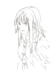 Rule 34 | 1girl, :o, blush, buttons, greyscale, long hair, long sleeves, monochrome, morii shizuki, original, parted lips, shirt, sidelocks, simple background, sketch, solo, upper body, white background
