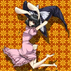 Rule 34 | 1girl, animal ears, bad id, bad pixiv id, barefoot, black hair, discharge cycle, female focus, hat, inaba tewi, one eye closed, rabbit ears, rabbit girl, rabbit tail, red eyes, short hair, solo, tail, tobi (discharge cycle), touhou, wink, witch hat