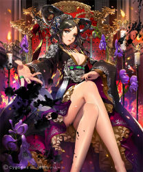 Rule 34 | 10s, 1girl, bare legs, black hair, blush, breasts, candle, cleavage, fire, fire, flower, hair ornament, hair rings, hanbok, indoors, korean clothes, large breasts, legs, crossed legs, lips, looking at viewer, original, parted lips, shingeki no bahamut, short hair, grey eyes, sitting, throne, tob, underbust, wax