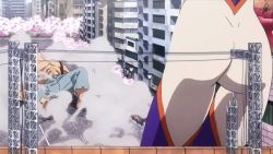 Rule 34 | 10s, 1girl, animated, animated gif, ass, ass shake, bent over, blonde hair, blue sky, bodysuit, boku no hero academia, breasts, bridge, building, cherry blossoms, city, cloud, defeat, fake horns, female focus, giant, giantess, gloves, half-closed eyes, happy, horns, landing, large breasts, long hair, looking back, looking down, lying, mask, mount lady, muscular, official art, on back, one eye closed, open mouth, outdoors, purple eyes, road, skin tight, sky, smile, smoke, standing, street, superhero costume, talking, teeth, thighhighs, tongue, tree, wink
