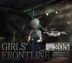 Rule 34 | 1girl, alternate costume, an-94 (girls&#039; frontline), an-94 (silent rouge) (girls&#039; frontline), black dress, black gloves, blue eyes, breasts, chinese commentary, closed mouth, cup, dress, english text, girls&#039; frontline, gloves, grey hair, highres, holding, holding cup, instrument, light particles, long dress, looking at viewer, mai (xskdizzy), medium hair, official alternate costume, piano, shadow, small breasts, standing