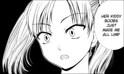 Rule 34 | eavesdropping, hard-translated, insult, monochrome, simple background, surprised, third-party edit, translated, twintails