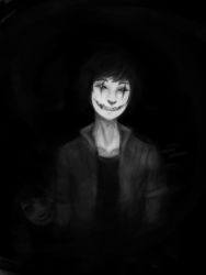 Rule 34 | .flow, 1boy, 1girl, brother and sister, corporis, creepy, greyscale, height difference, horror (theme), looking at viewer, monochrome, peeking out, siblings, sister (.flow), smile (.flow), smirk