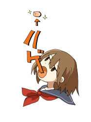 Rule 34 | 1girl, :o, arrow (symbol), blue sailor collar, brown eyes, brown hair, dot nose, expressionless, highres, looking up, manmi, neckerchief, original, portrait, red neckerchief, sailor collar, short hair, simple background, solo, sparkle, translation request, white background